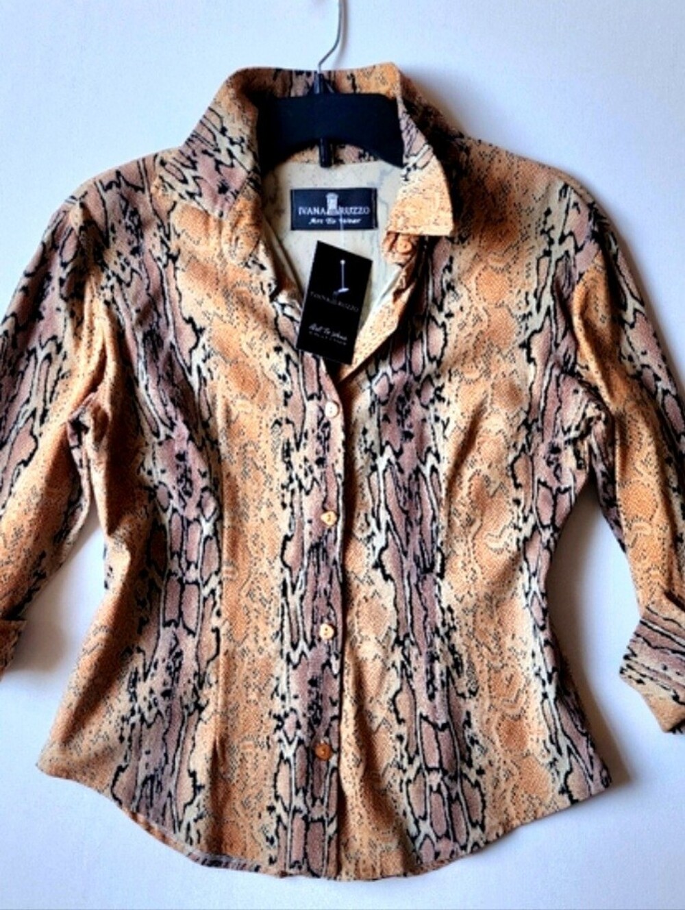 Designer Top Snake Print Stretchy Elegant Blouse Buttondown Sexy Fit